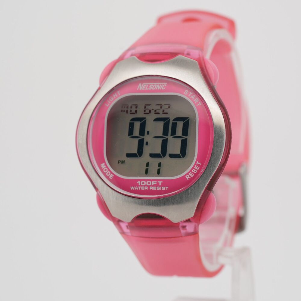 Vintage Nelsonic 36mm Digital Watch Pink Jelly Style NEL601 New Batt Retro Sport